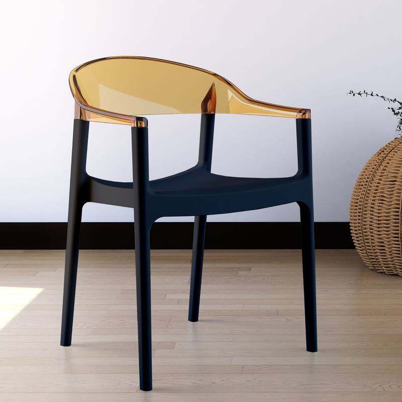 32" Black and Amber Transparent Stackable Outdoor Patio Dining Arm Chair