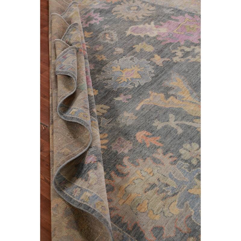 Hand Knotted Oriental 100% Wool Carpet Transitional All-Over Greys & Charcoal Oushak Area Rug - 11' 10'' X 8' 9''
