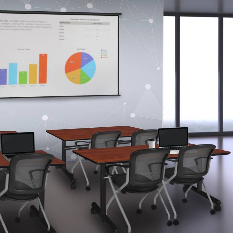 48" x 30" Flip Top Mobile Training Table- Cherry and 2 Nesting Chairs