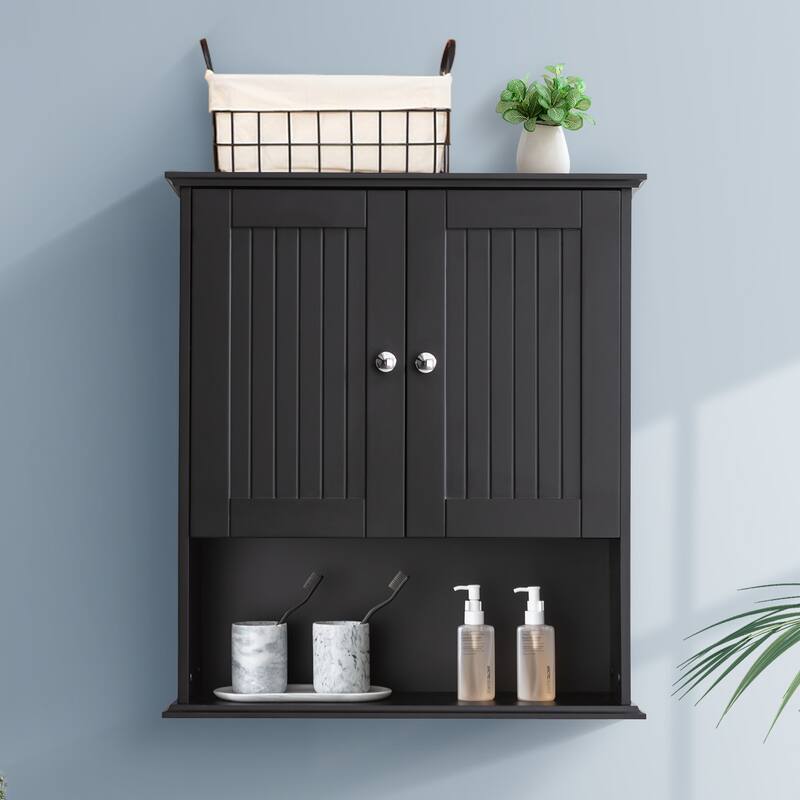 Wall Mounted Storage Cabinet Wooden Medicine Cabinets - Black
