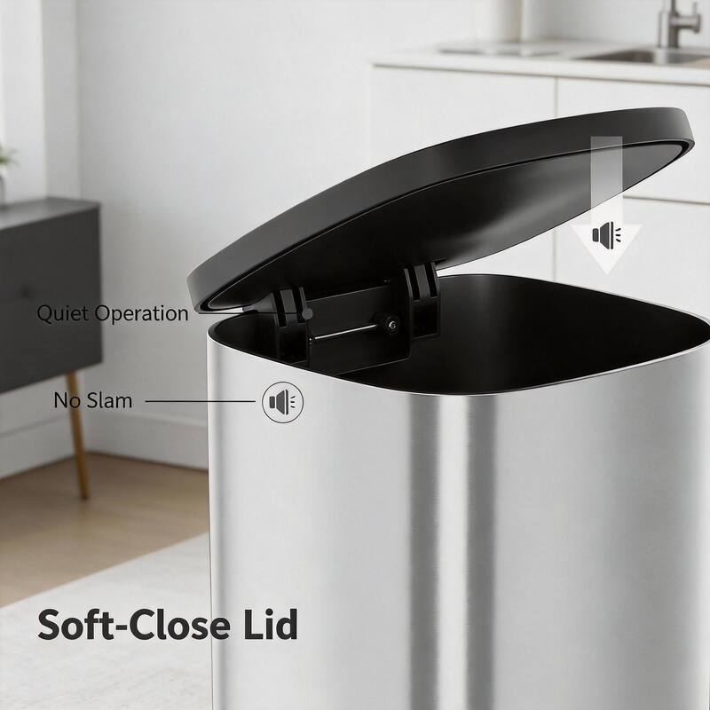 50L / 13.2 Gallon D-Shaped Stainless Steel Step Trash Can