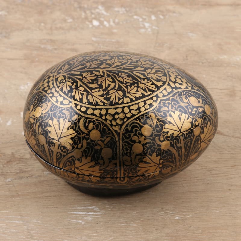 Novica Handmade Golden Chinar Leaves Papier Mache Egg Box