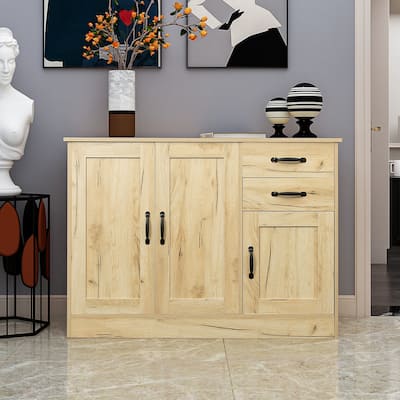 Buffet Cabinet with 3 Doors and 2 Drawers, Wooden Sideboard with Metal Handles, Console Table with Adjustable Shelf