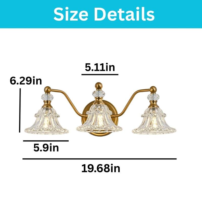 3 Light bathroom lighting brass vanity light glass, metal light wall sconce