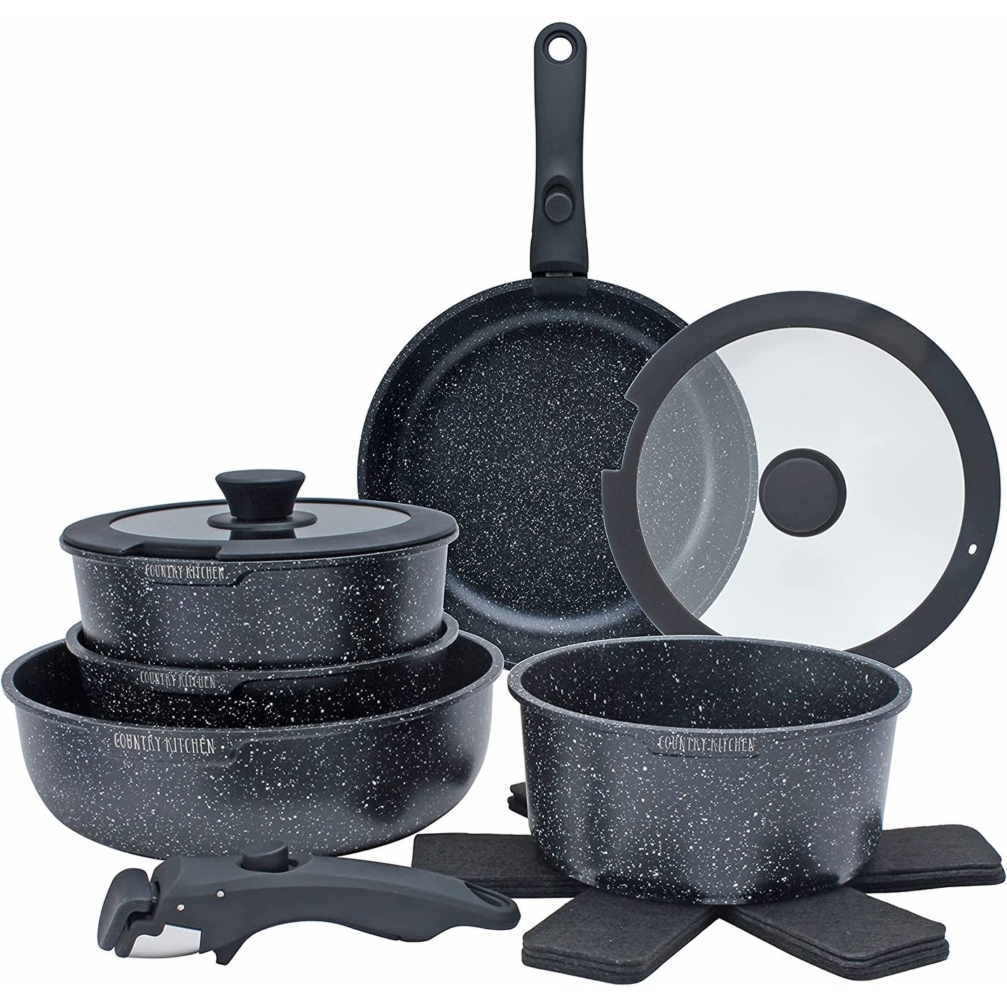 Country Kitchen 13 Piece Pots and Pans Set - Safe Nonstick Cookware Set Detachable  Handle - Bed Bath & Beyond - 37508748
