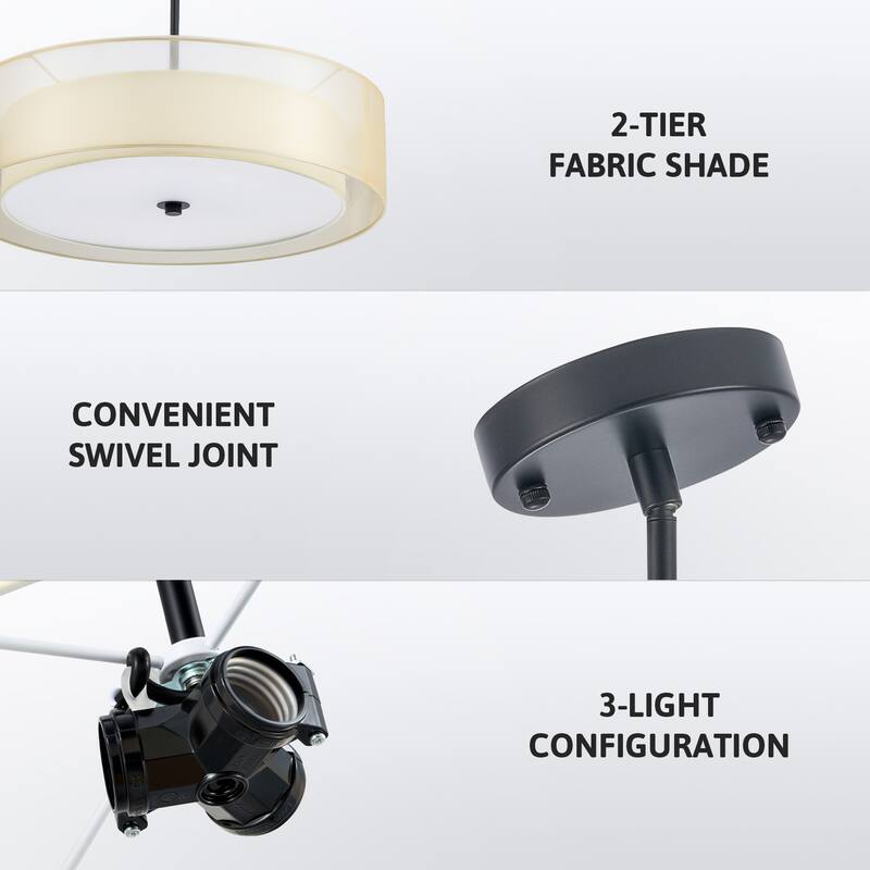 CO-Z 3-Light Antique Bronze Double Drum Pendant Chandelier