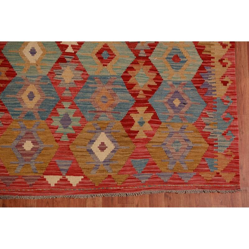 Geometric Kilim Oriental Large Rug Flatweave Living Room Wool Carpet - 10'1"x 15'10"