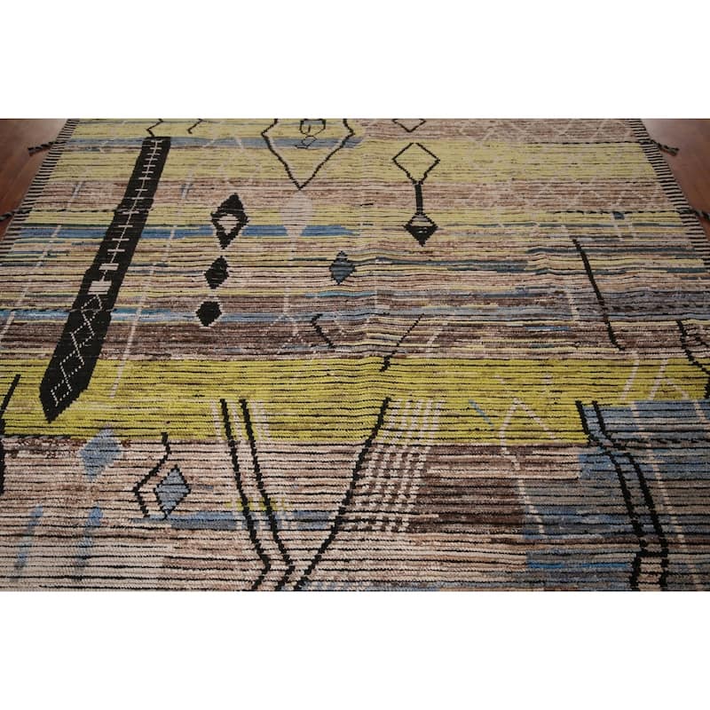 Moroccan Abstract Area Rug Handmade Modern Wool Carpet - 8'10"x 12'9"
