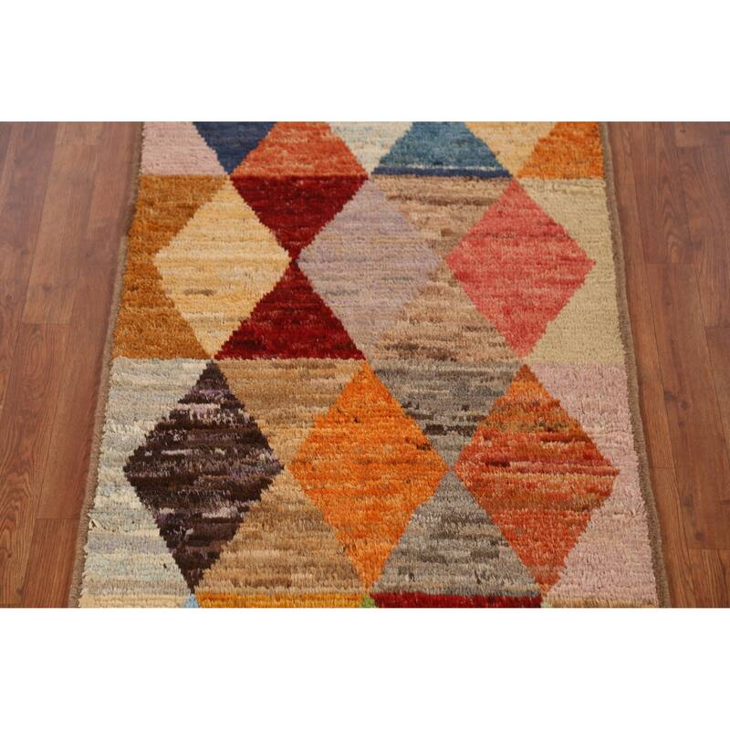 All-Over Trellis Moroccan Oriental Runner Rug Hand-Knotted Wool Carpet - 2'11" x 9'11"