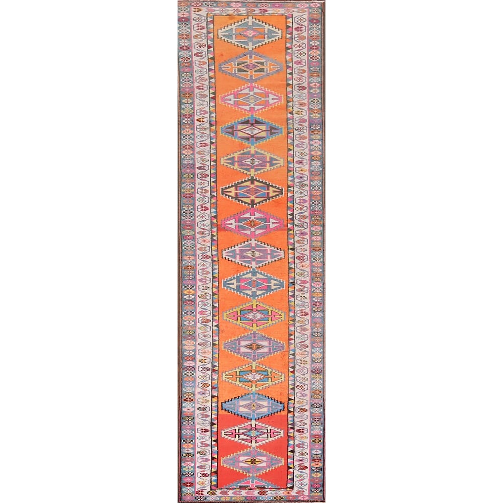 Anatolian Oriental Vintage Runner Rug Handmade Silk Carpet - 2'8"x 11'4"