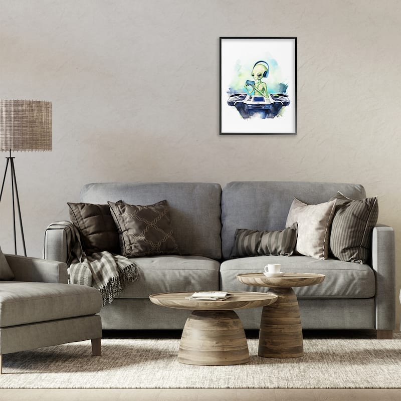 Stupell Tech Alien Playing Video Games Framed Giclee Art Design By Lil' Rue