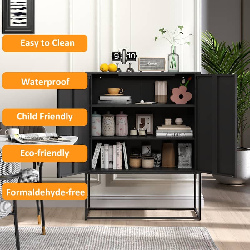 Steel Storage Cabinet with Adjustable Shelves,Free Standing Accent Cabinet with Magnetic Doors,Heavy Duty Buffet Sideboard