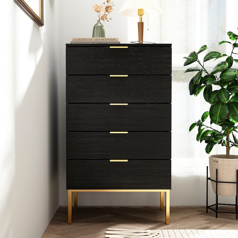 5 Drawer Dresser Storage Tower, Organizer Unit for Bedroom,Chest - Black