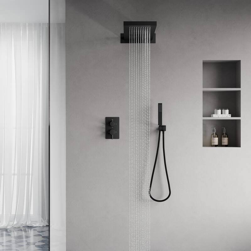 3-Function 22 in. Rectangle Wall Mount Rainfall Shower System With Hand shower(Valve Included)