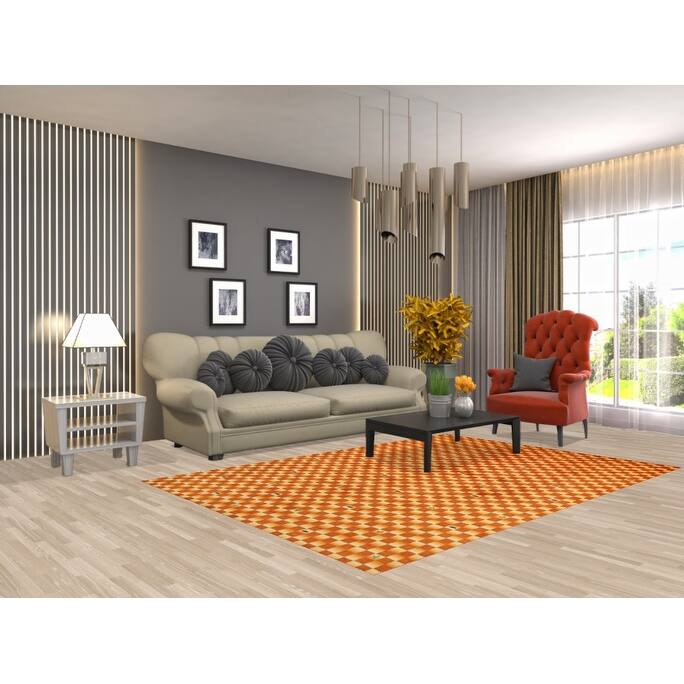 Checkered Gabbeh Indian Area Rug Hand-Knotted Wool Carpet - 5'5" x 7'9"