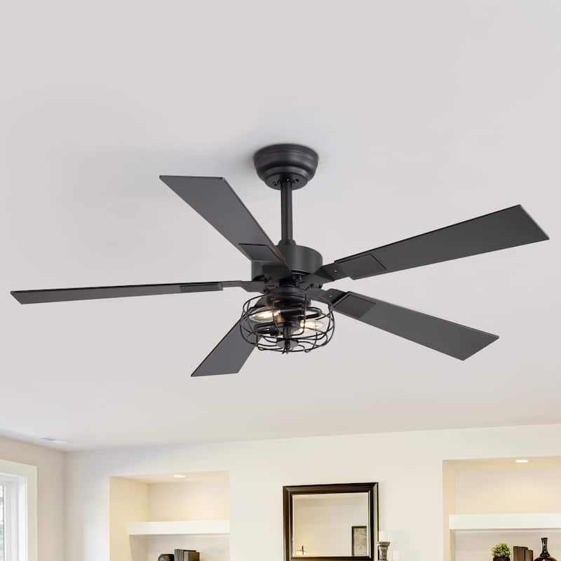 48" Industrial Wooden Reversible 5-Blade Ceiling Fan with Light and Remote