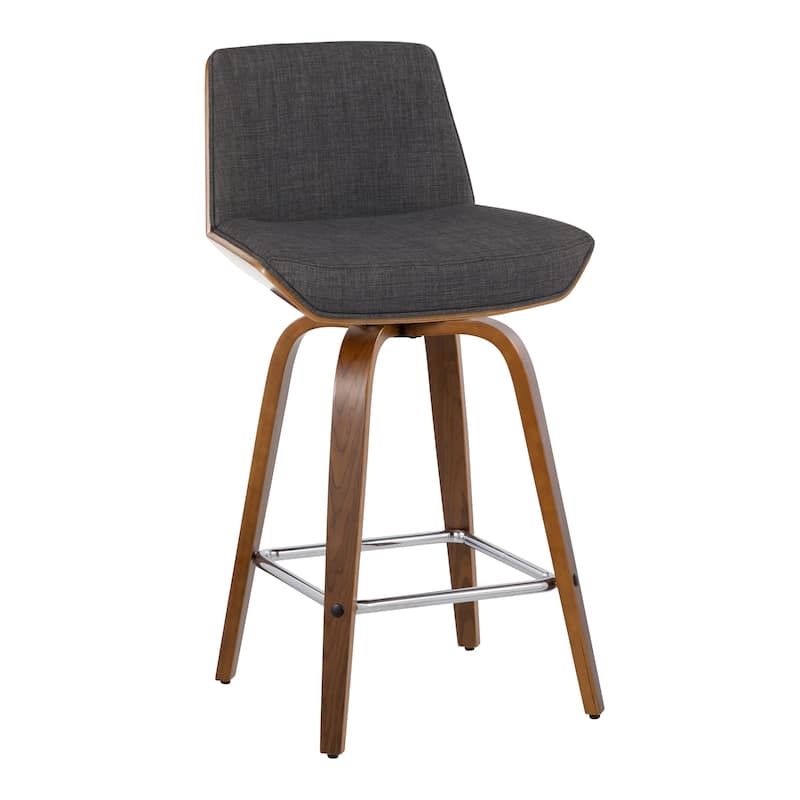 Carson Carrington Clemens 26" Fixed-Height Counter Stool with Bent Wood Legs & Square Footrest (Set of 2) - Charcoal Fabric/Walnut Wood/Chrome Metal