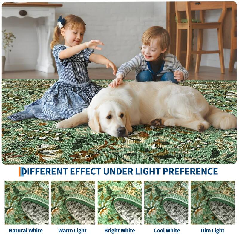 Botanical Area Rugs for Living Room Floral Leaves Pattern Rug Washable Farmhouse Soft Non-Slip Accent Carpet
