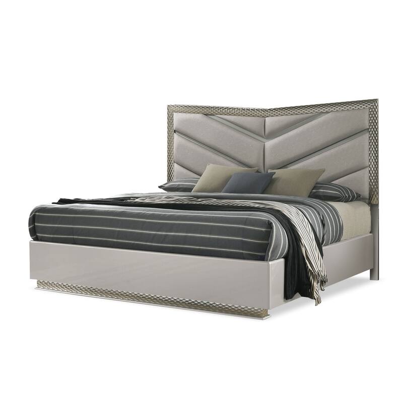 Furniture of America Urene Glam 6-Piece Grey Queen Platform Bedroom Set with LED Light