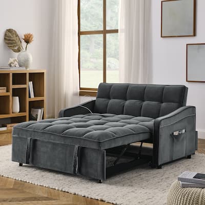 Mid-Century Modern Sofa Bed with USB Charging and Adjustable Backrest