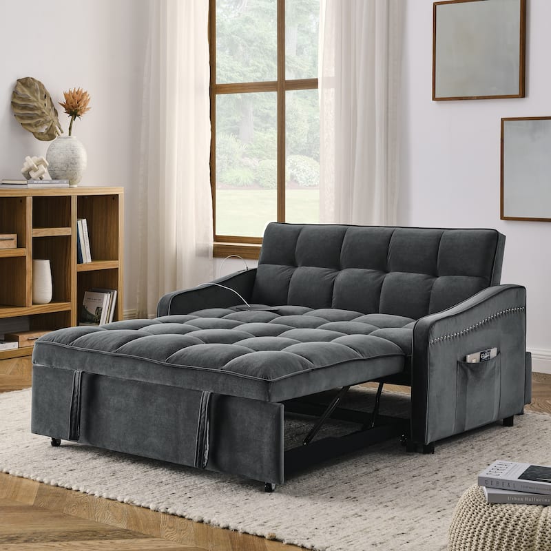 Versatile Sofa Couch with USB Port, Multifunctional Pull-Out Sofa Bed, Foldable Sofa Bed with Adjustable Backrest