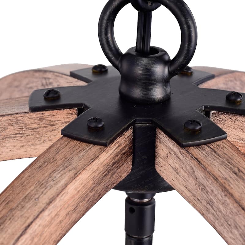Benita Antique Black Natural Wood Orb Chandelier