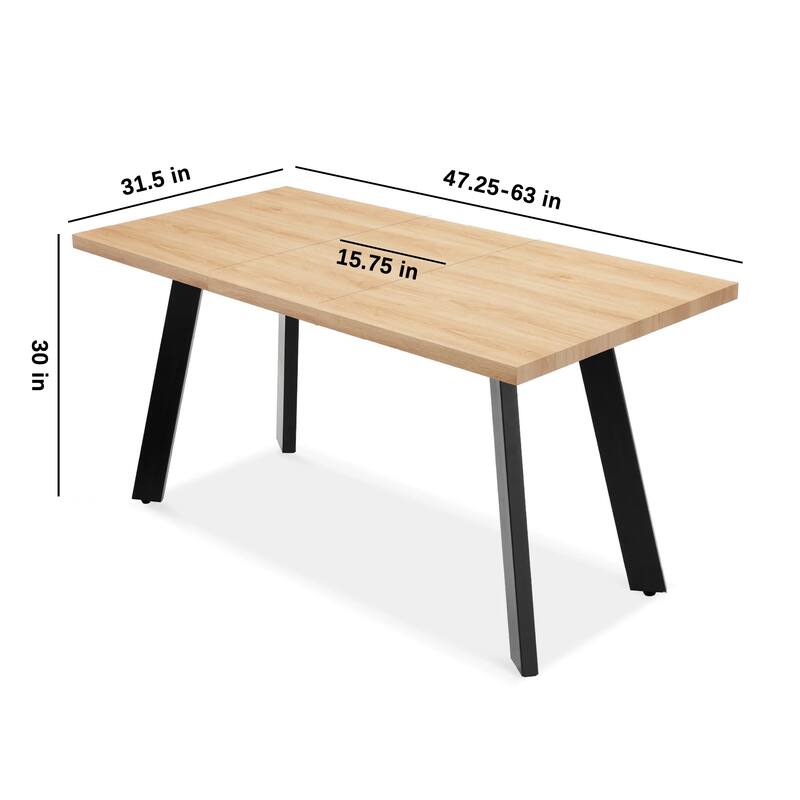 Modern Extendable Dining Table w/ Leaf Extension, 2 Locks 47 to 63in