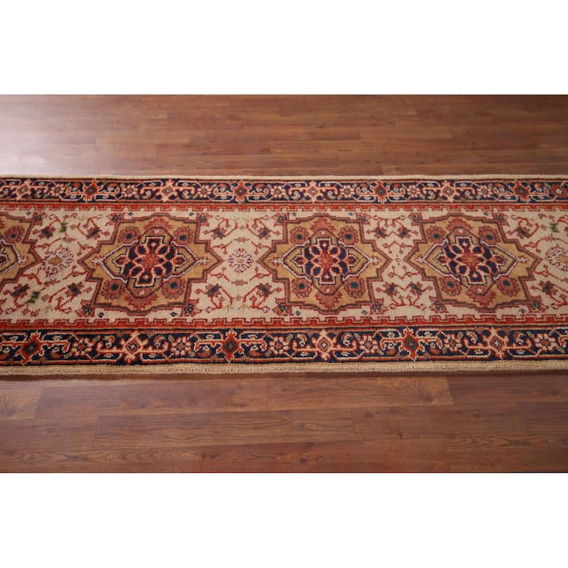 Geometric Heriz Serapi Oriental Runner Rug Hand-Knotted Wool Carpet - 2'8"x 9'11"