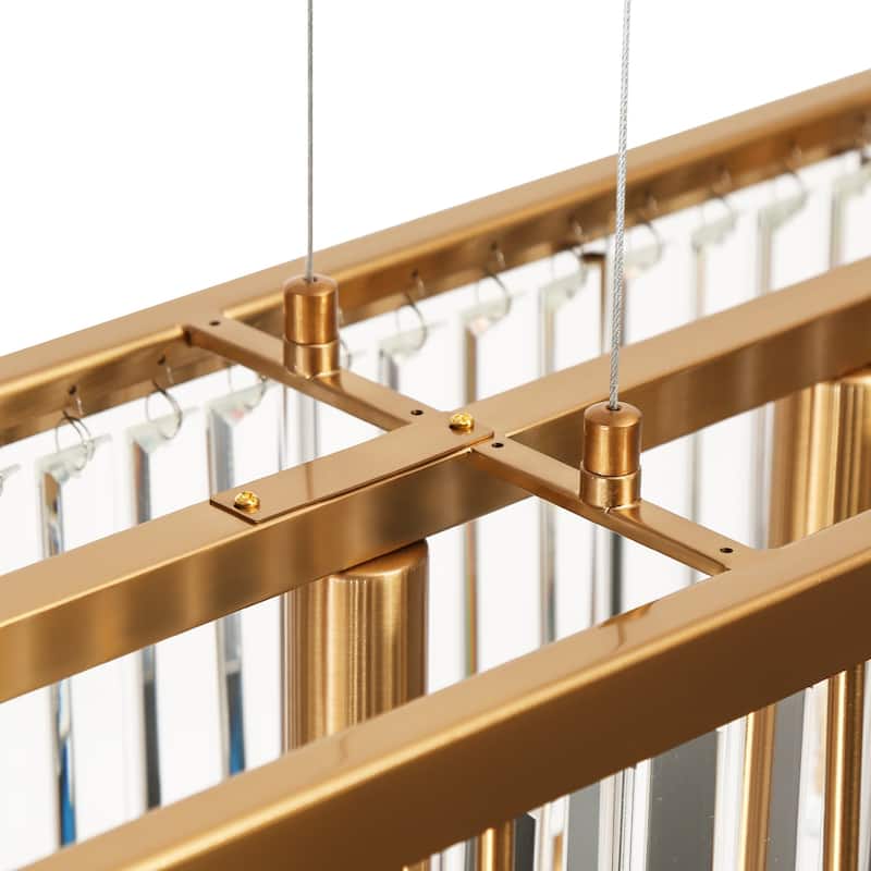 Modern Gold 7-Light Crystal Chandelier Rectangle Island Lights for Kitchen Island