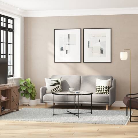 Upholstered Split Back Futon Sofa with Curved Arms and Solid Wood Legs