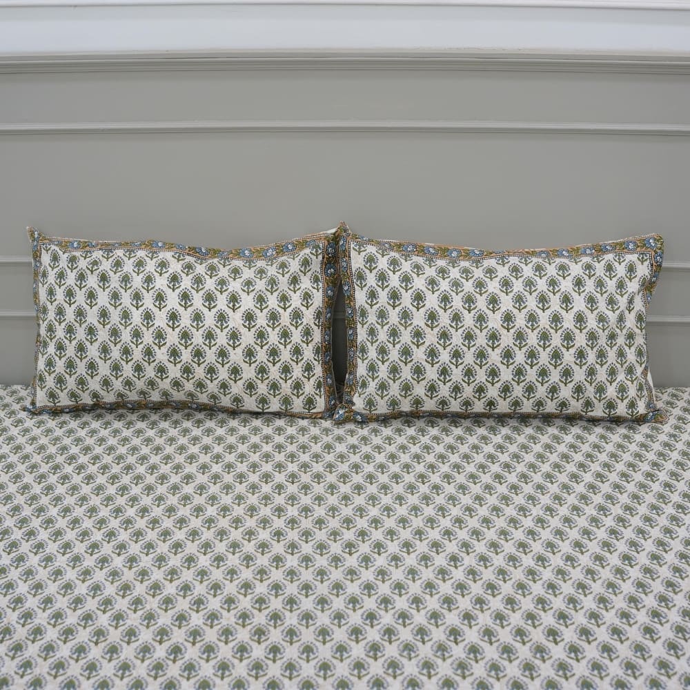 Fabdivine Handmade Block Print Flat Sheet or Bed Sheet Cotton Fabric Floral Home Decor