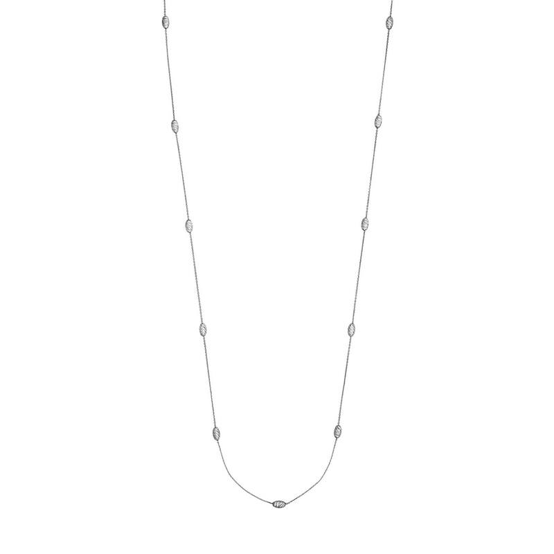Curata 925 Sterling Silver 36" Etched Oval Bead Station Long Cable Chain Necklace