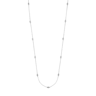 Curata 925 Sterling Silver 36" Etched Oval Bead Station Long Cable Chain Necklace