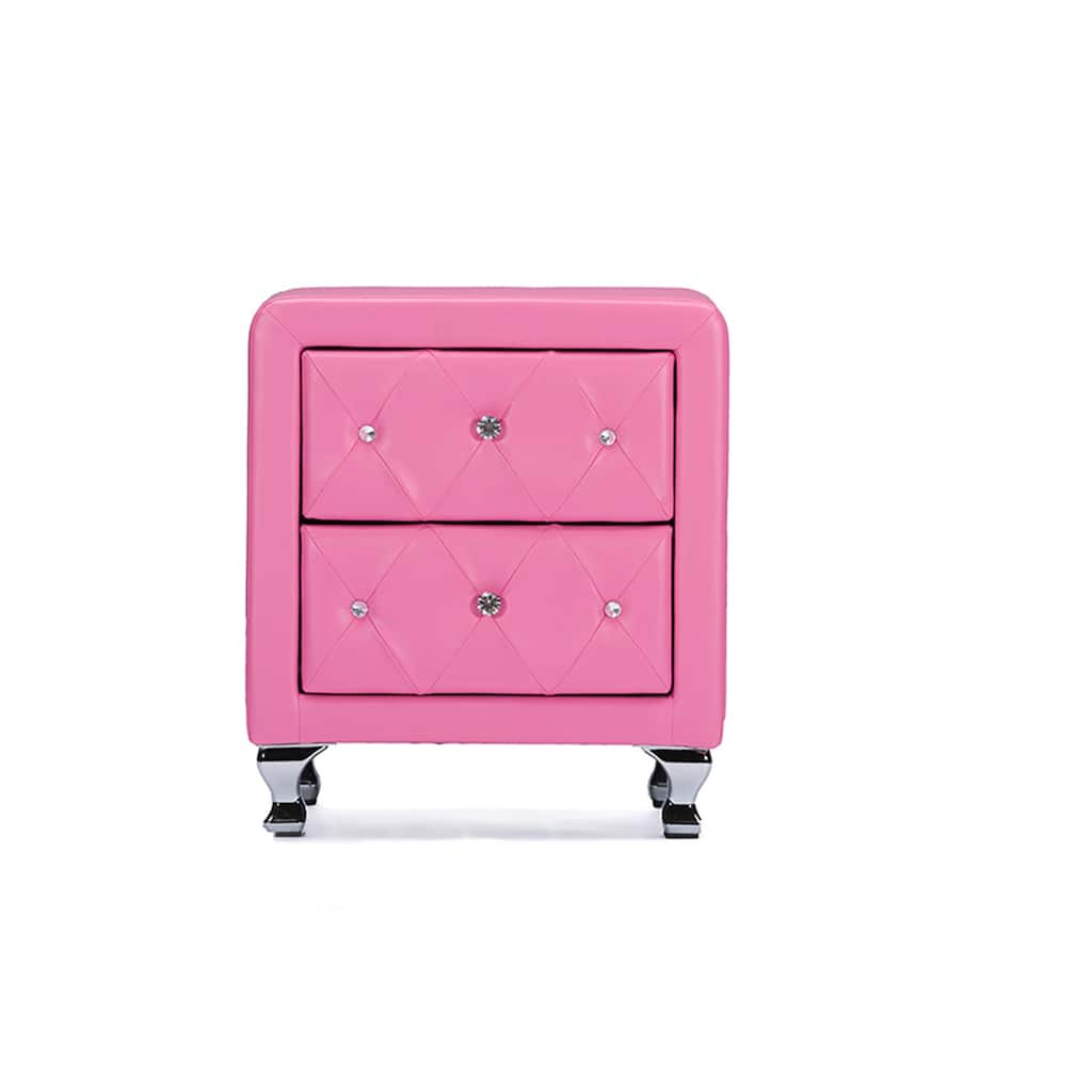 Modern Nightstand with Drawers - Hollywood Regency Style, Metal & Rubberwood, Pink Accent Table