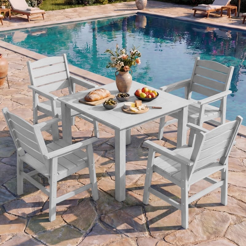 WINSOON 5-Piece HIPS All Weather Outdoor Patio Dining Sets,1-Table 4-Chairs - White