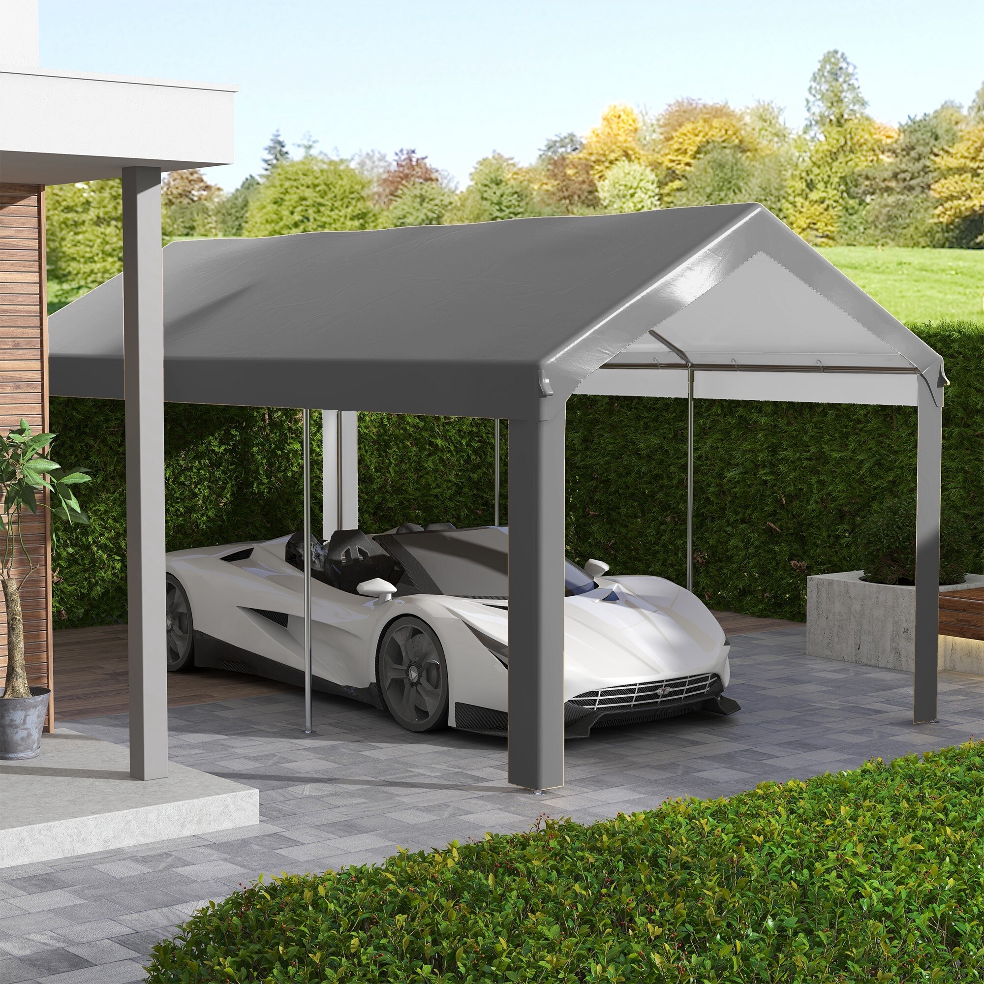 Outsunny 10 x 20 Carport Replacement Top Canopy Cover UV and Water Resistant Portable Garage Shelter Cover White