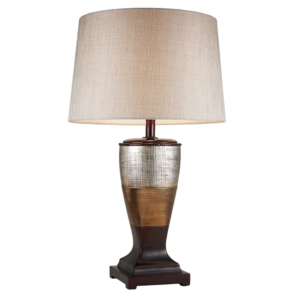 Table Lamp 30" Tall Resin Egyptian Design Lamp Silvery Linen Shade Modern Home Decor