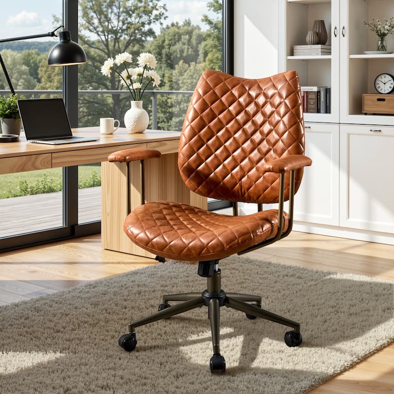 OVIOS Ergonomic Office Chair with Lumbar Support - Dark Brown PU
