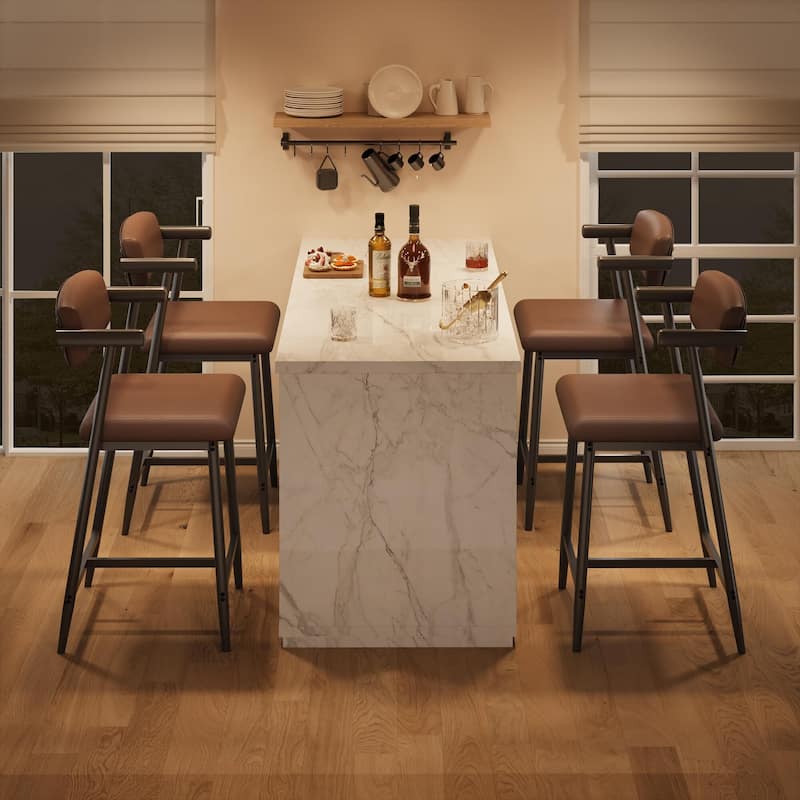 26" Counter Height Bar Stools Set of 2/4 with Arms, 2PCS/4PCS Modern Bar Stools Set with Back & Upholstered Wider Seat