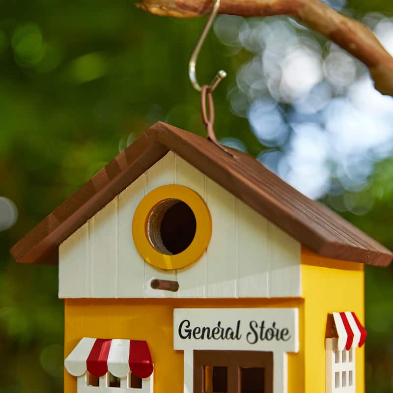 Glitzhome 9.5"H Solid Wood General Store Decorative Garden Birdhouse - 7.00''L X 5.50''W X 9.50''H