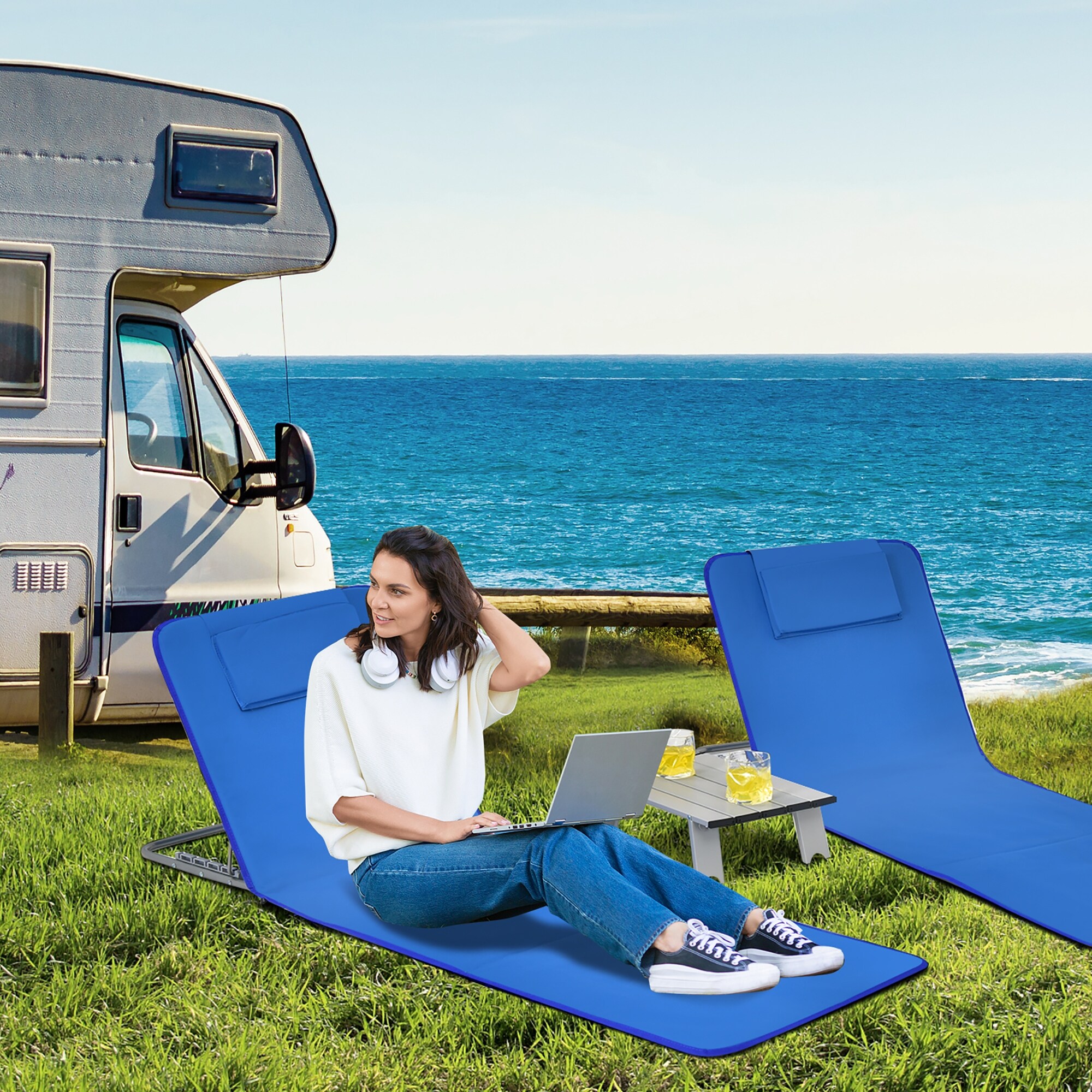 Costway 3 Piece Beach Lounge Chair Mat Set 2 Adjustable Lounge Chairs Bed Bath Beyond 35386631