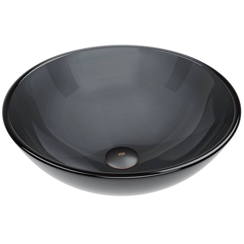 VIGO Giovanni 17"L x 17"W x 6"H Glass Round Vessel Bathroom Sink - Sheer Black