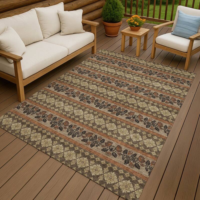 Machine Washable Indoor/ Outdoor Stripe Sochi Chantille Rug - Chocolate - 2'6" x 3'10"