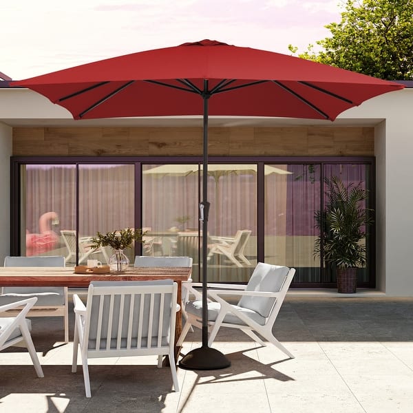slide 2 of 10, 8×10ft Rectangular Iron Patio Market Umbrella with Crank,No Tilt Design Red
