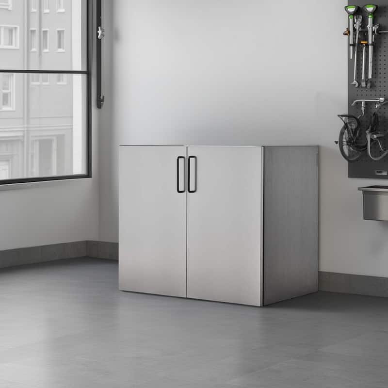 Asti Garage Wall Storage Cabinet, 32 Inch, 2 Doors, Gray Metallic