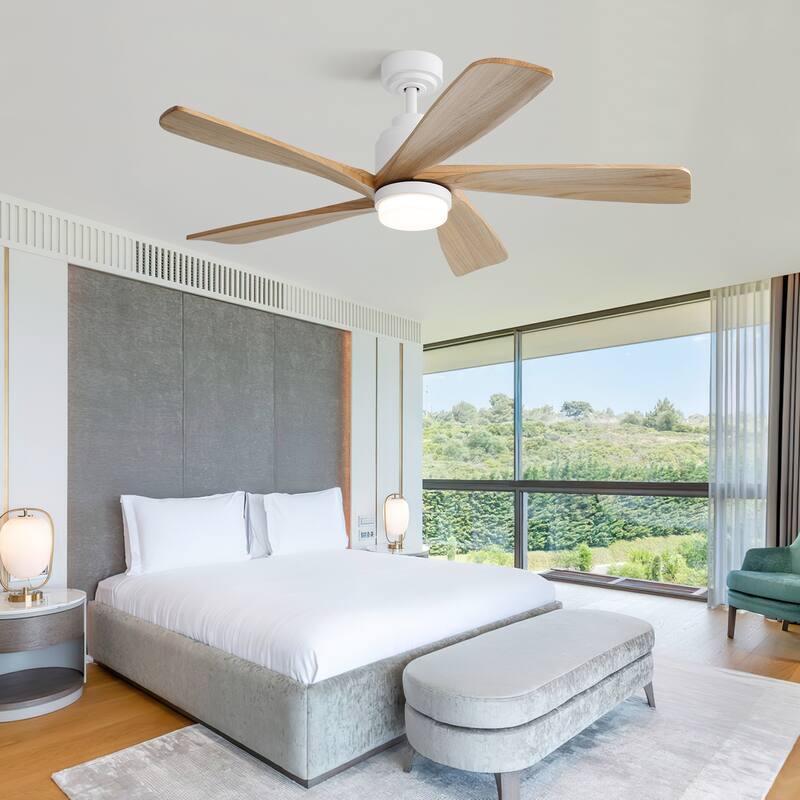 Sofucor 52" Solid Wood Noiseless Ceiling Fans with Dimmable LED Light Optional and Remote, 6-Speed Reversible, Smart Optional