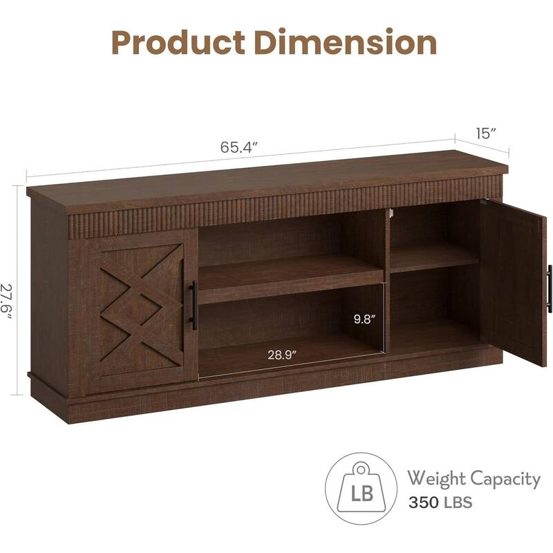 Fluted TV Stand, with 2 Door &Open Storage Shelf