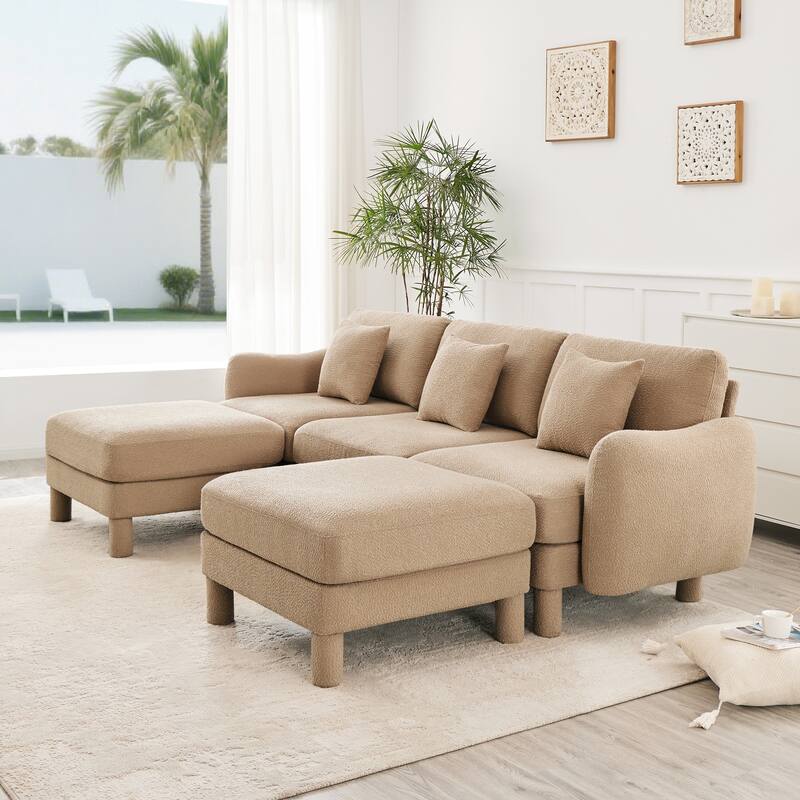 109.4" 3-Seater Modern Upholstered Sofa Couch, Deep-Seat Sectional Sofa with Shell-Shaped Armrests, Leisure Sofa for Living Room