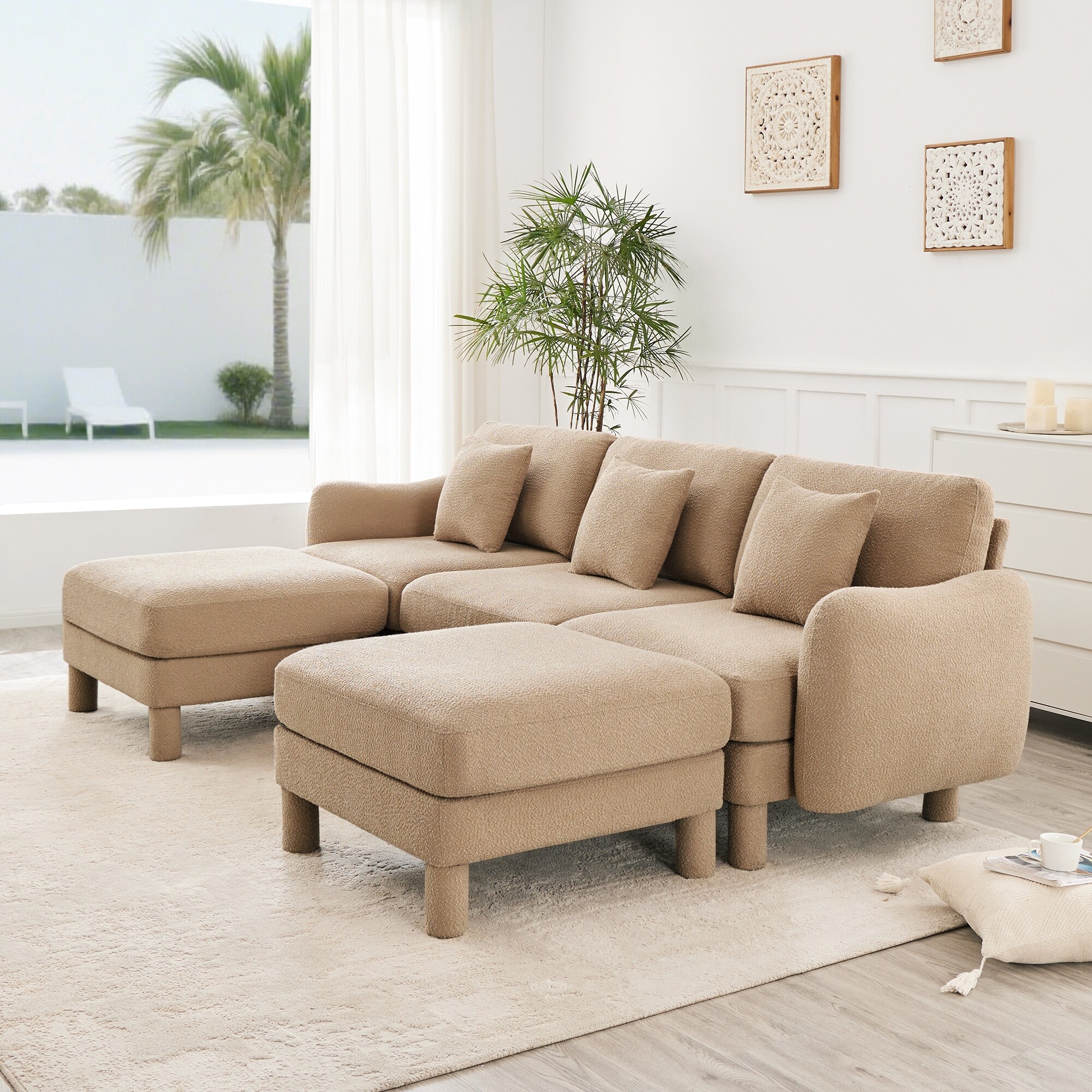 109.4" Modular 3 Seater U Shaped Sectional Couch, Deep Seat Chenille Cloud Sofa with 2 Ottomans