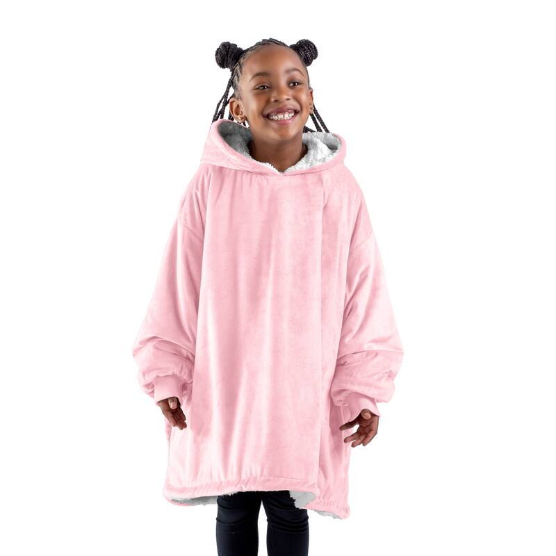Bare Homey B-Cozy Oversized Sherpa Wearable Blanket - Youth - Light Pink